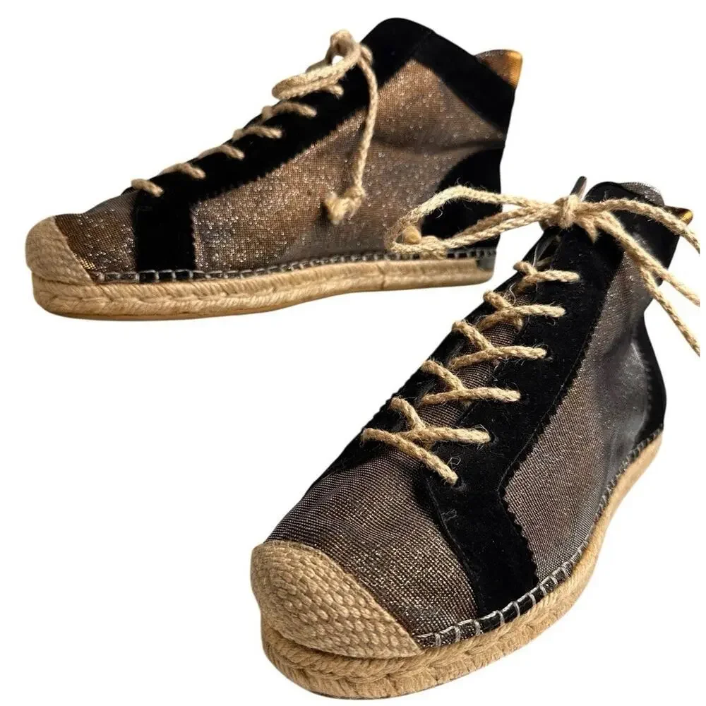 Stuart‎ Weitzman Metallic High Top Lace Up Espadrille Sneakers 9.5